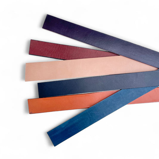 6 Leather Strips in Mixed Colors, 10 to 12 oz, 1.25 to 1.5" Wide, 15-18" long