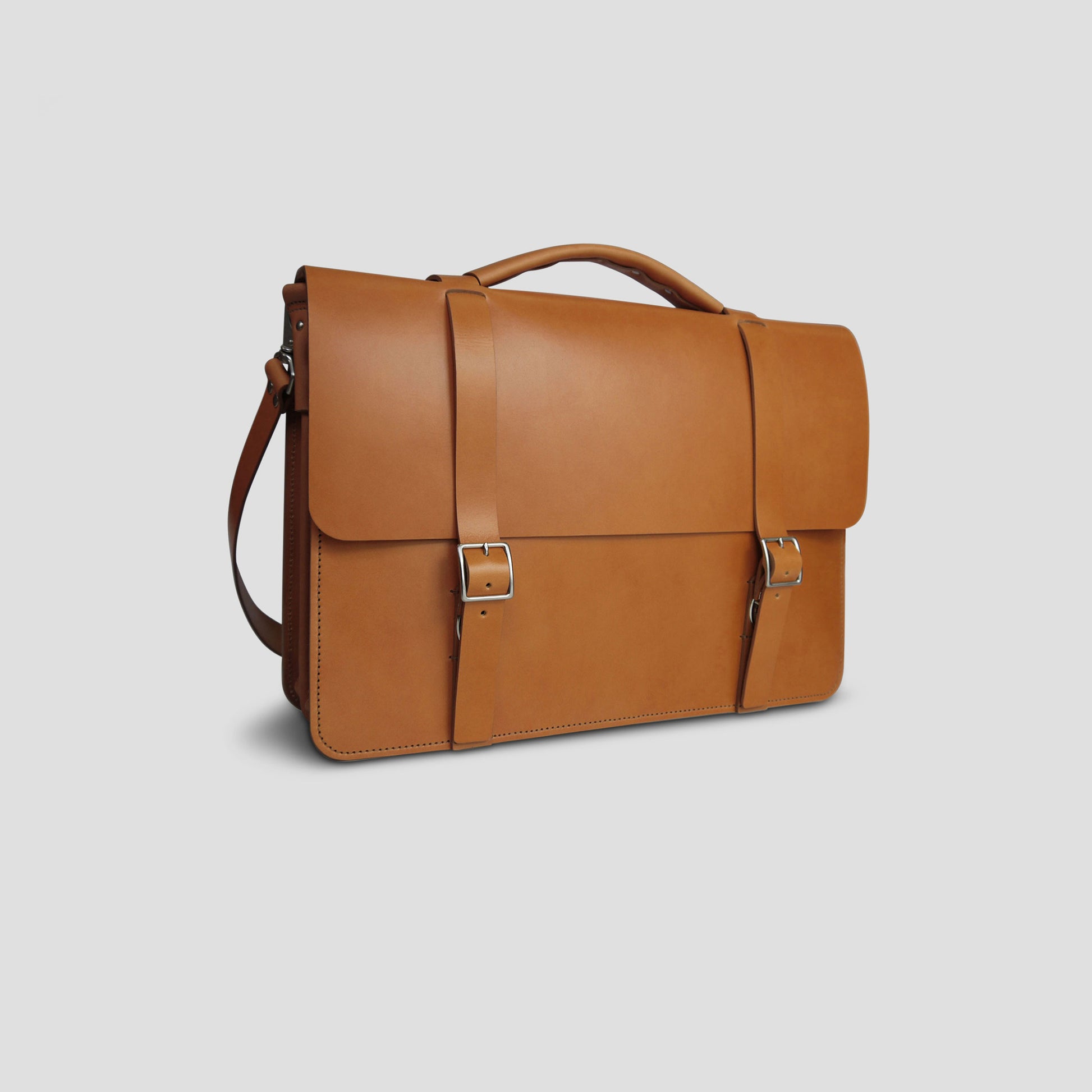 Modern Full Grain Leather Briefcase for Men with Shoulder Strap