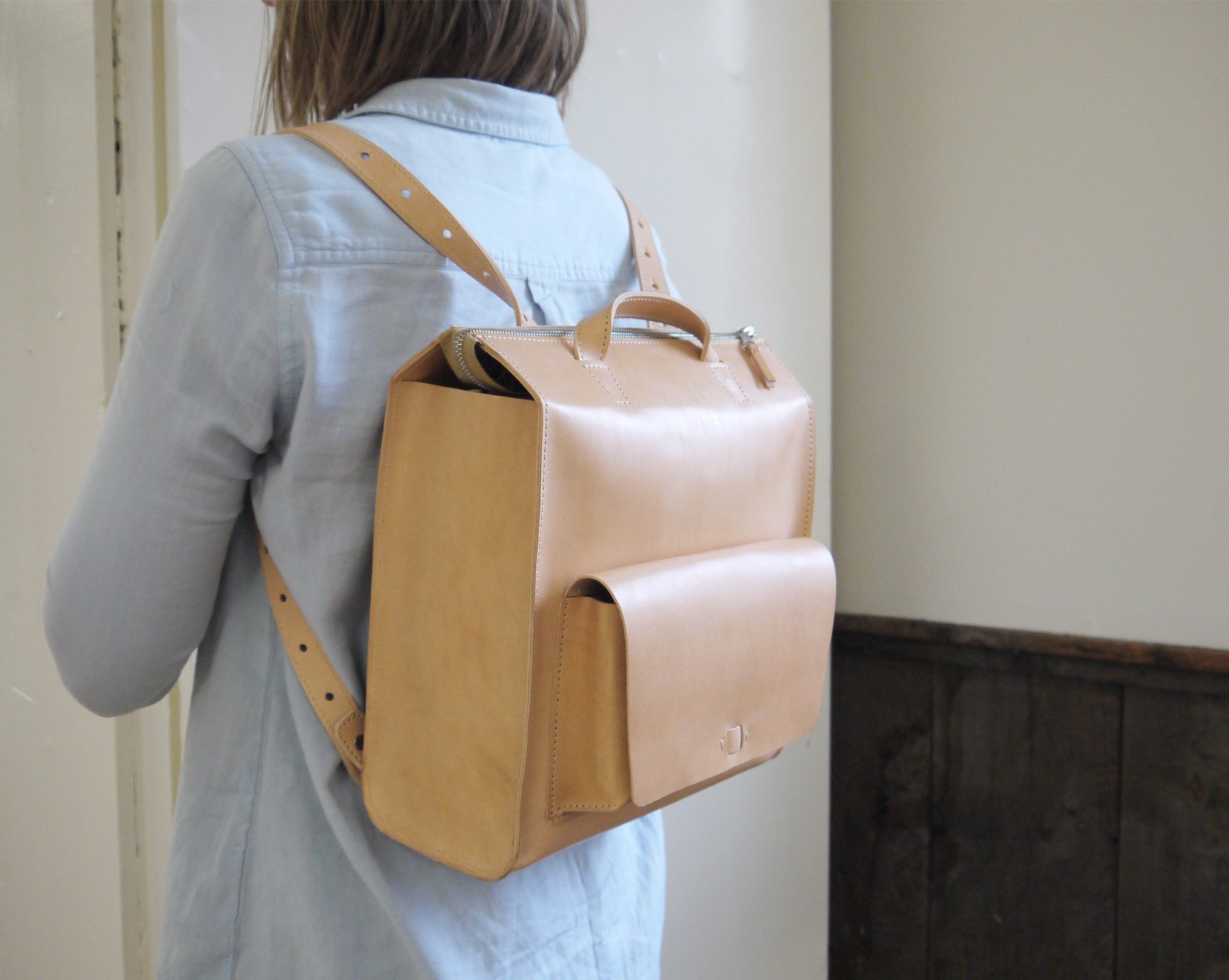 Vegetable tanned leather backpack sale